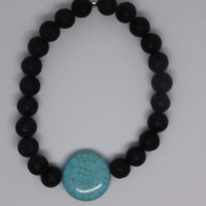 Black Lava beads with blue Turquoise Howlite stone Bracelet