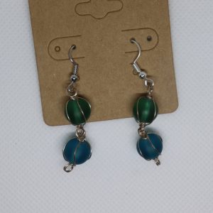 Green and Blue wire wrapped earrings