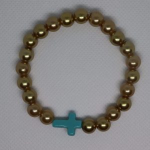 Blue Cross  with Brown Pearl beaded bracelet