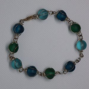 Green & Turquoise Wire Wrapped Glass Bead Bracelet