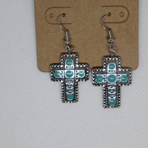 Cross Grey & light blue dots Earring