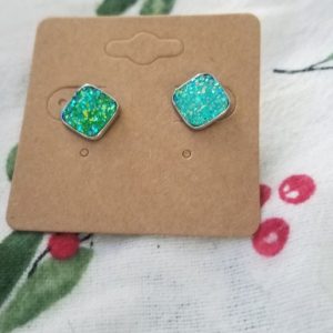 Resin Green Squares Earrings