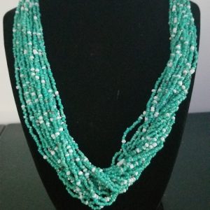 Turquoise And White Beaded Necklace